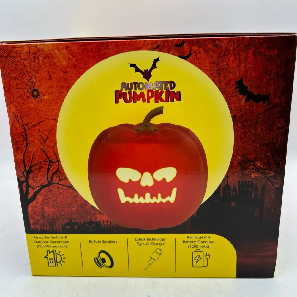 Halloween LED Pumpkin w/Speakers,Halloween Music 5-Fun & Spooky Faces 7.5x8.5”